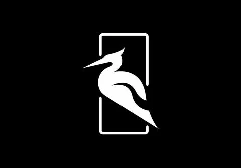 White black of heron bird in rectangle shape Illustrazione stock