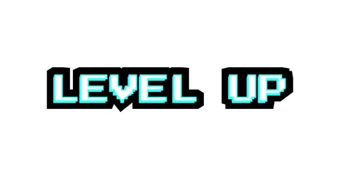 White Black Pixel Font LEVEL UP on Plain Background Stock Footage 337390845