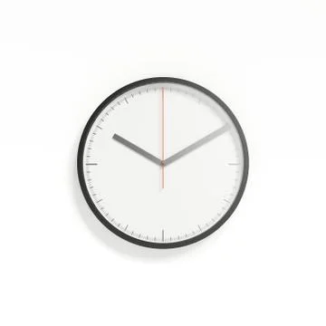 White blackframed clock on white background, 3d rendering 스톡 일러스트