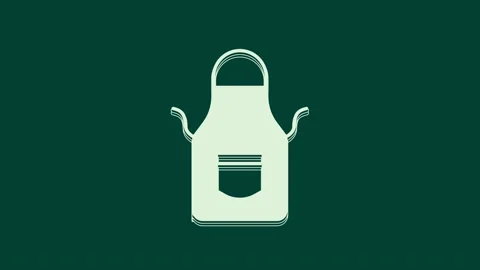 White Blacksmith apron icon isolated on green background. Protective clothing Stock Footage 236054218