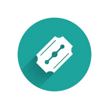 White Blade razor icon isolated with long shadow background. Green circle b.. Stock Illustration