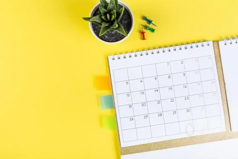 White blank 2021 calendar on solid yellow background with copy space, busines Stock Photos