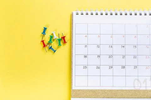 White blank 2021 calendar on solid yellow background with copy space, busines Stock Photos
