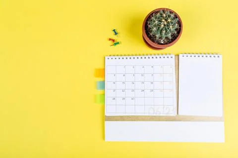 White blank 2021 calendar on solid yellow background with copy space, busines Stock Photos