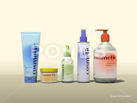 White Blank Assortment of Cosmetic Product Mockups Branding 3D Rendering PSD Template