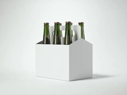 White blank beer packaging with green bottles. 3d rendering 库存插图