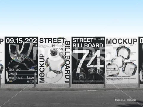 White Blank Billboard Hoarding Mockup on a Road Side with Gradient Blue PSD-sjabloon