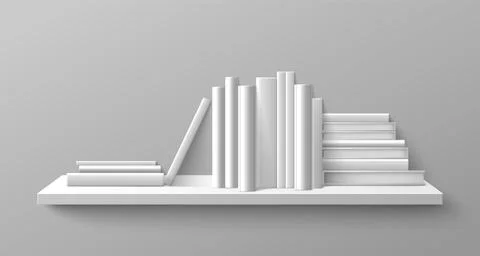 White blank book on shelf in library vector mockup Stock Illustration