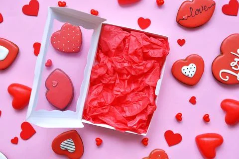 White blank box with red backing for delivery of cupcakes, cookies, cakes on  Stock Photos