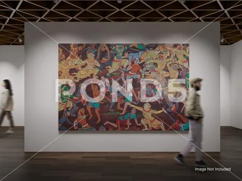 White Blank Canvas Mockup on a Wall for Art Exhibition Museum Interior 3D PSDテンプレート