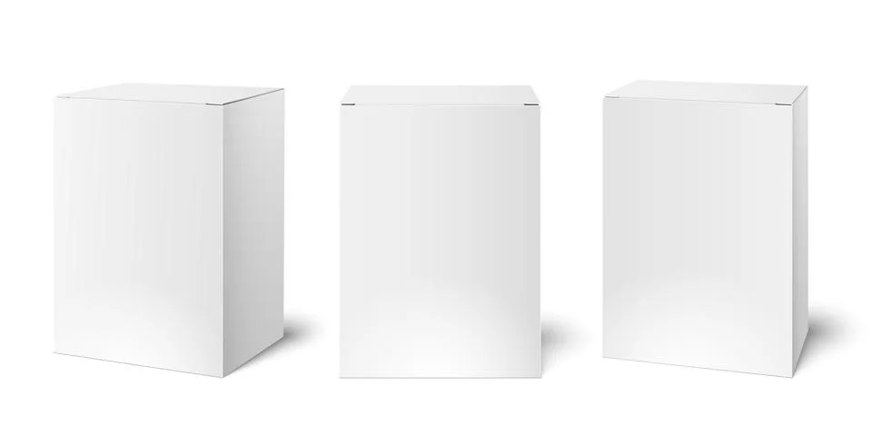 White blank cardboard package boxes mockup. Medicament 3d realistic box pac.. Stock Illustration