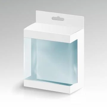White Blank Cardboard Rectangle . White Package Box With Plastic Window. Product 스톡 일러스트