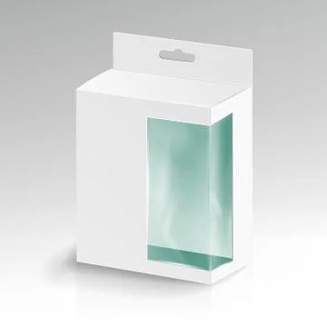 White Blank Cardboard Rectangle . White Package Box With Plastic Window. Product Stock Illustration