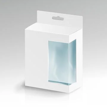 White Blank Cardboard Rectangle . White Package Box With Plastic Window. Product 스톡 일러스트