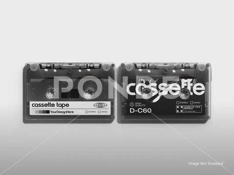 White Blank Cassette Tape Mockup Front and Back View 3D Rendering Flat Lay PSD Template