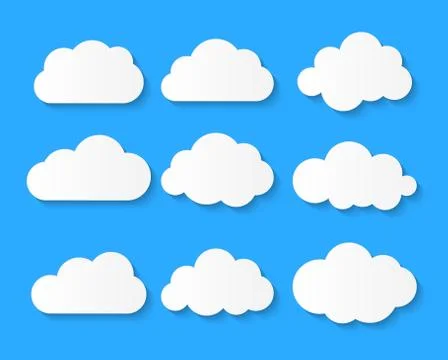 White blank  Cloud symbol or logo, thinking balloon set on blue background. V Illustrazione stock