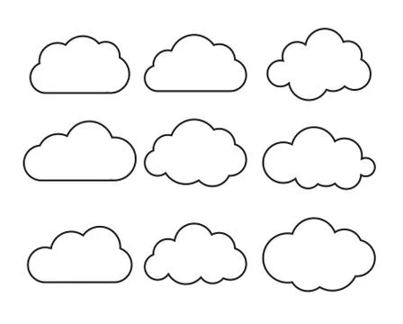 White blank  Cloud symbol or logo, thinking balloon set on white background.  Illustrazione stock