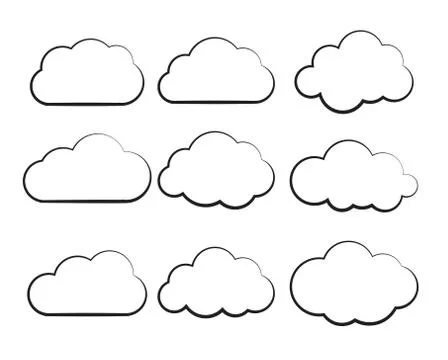 White blank  Cloud symbol or logo, thinking balloon set on white background.  Illustrazione stock