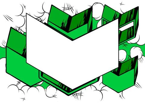 White, Blank Comic book arrow on green background poster. Comics abstract S.. Stock Illustration