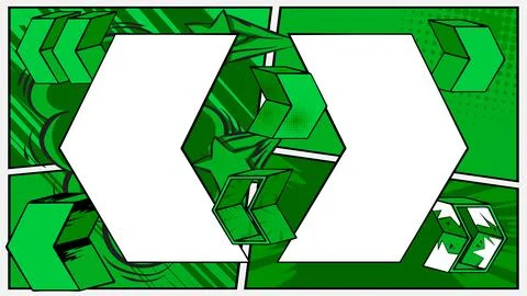 White, Blank Comic book arrow on green background poster. Comics abstract S.. Stock Illustration