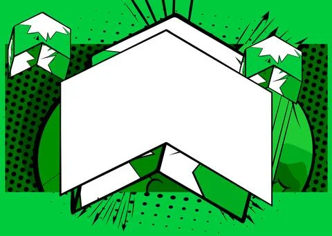 White, Blank Comic book arrow on green background poster. Comics abstract S.. Stock Illustration