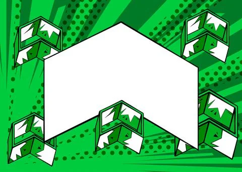 White, Blank Comic book arrow on green background poster. Comics abstract S.. Stock Illustration