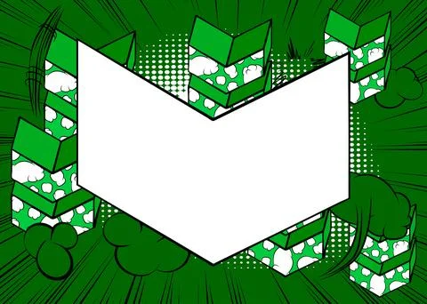 White, Blank Comic book arrow on green background poster. Comics abstract S.. Stock Illustration