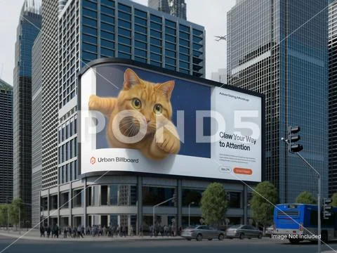 White Blank Curved Billboard Mockup on a Building 3D Plantilla PSD