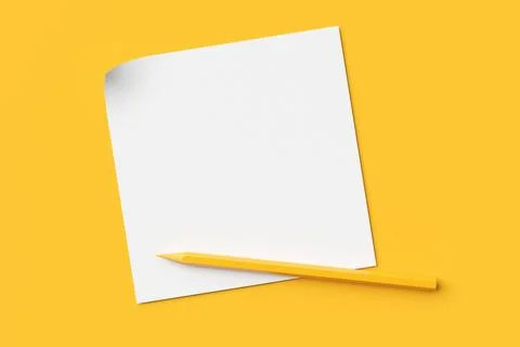 White blank, empty paper note with yellow pencil on yellow background with .. Stock Illustration