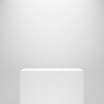 White blank empty rectangle pedestal template in front of white wall. 3d illu Stock Illustration