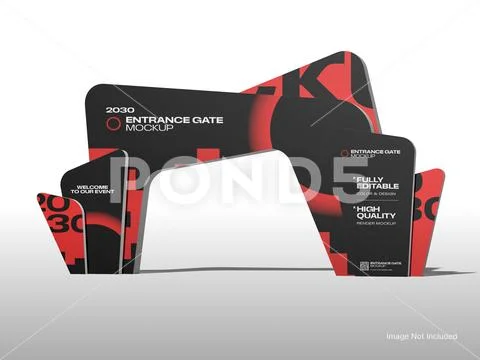 White Blank Entreance Event Gate Mockup 3D Rendering on Gray backaground PSD Template