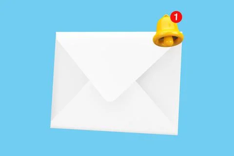 White Blank Envelope and Cartoon Social Media Notification Bell with New Mess Stock Illustration