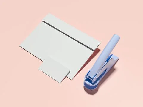 White blank envelope with purple stamp machine. 3d rendering Stockillustratie