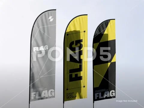 White Blank Feather Flag Mockup Set for Outdoor Advertising and Events 3D PSD Template