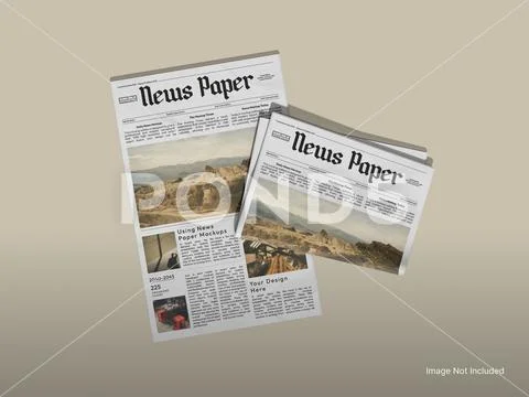 White Blank Folded Paper Mockup 3D Rendering for Newspaper Template PSD Template
