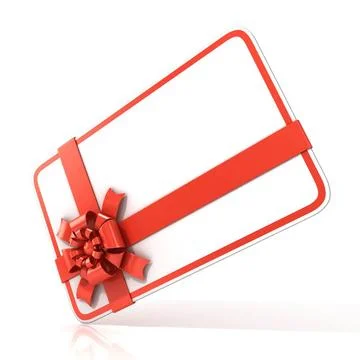 White blank gift card, with red ribbon. 3D White blank gift card, with red... Stock Photos