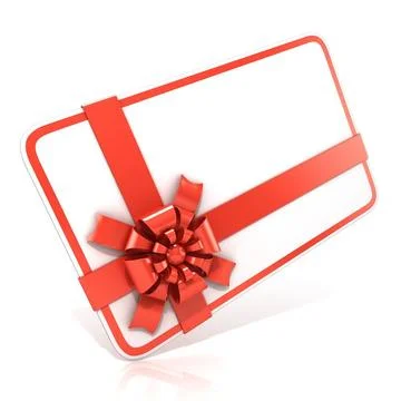 White blank gift card, with red ribbon. 3D White blank gift card, with red... Stock Photos