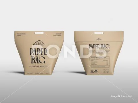 White Blank Kraft Paper Bag Packaging Mockup Front and Back View 3D Rendering PSD Template