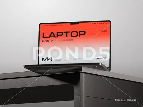 White Blank Laptop Screen Mockup on Desk PSD Template