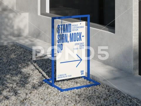White Blank Metal Stand Sign Mockup Outdoor Realistic Background Plantilla PSD