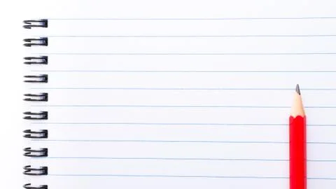 White blank  notebook page with red pencil on the right, with copy space avai Stock Photos