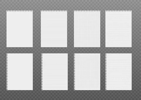White blank notebook paper sheets set, realistic vector illustration isolated Stock Illustration