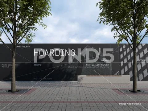 White Blank Outdoor Hoarding Advertising Mockup Urban Setting 3D Rendering with PSD Template