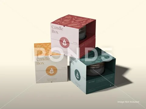 White Blank Packaging Box with Candle Mockup 3D Rendering PSD Template
