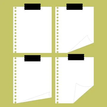 White Blank Paper Memo Notes Set with Black Tape Illustration