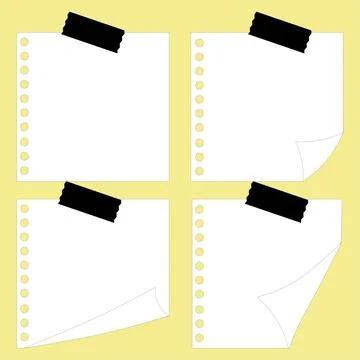 White Blank Paper Memo Notes Set with Black Tape Stock Illustration