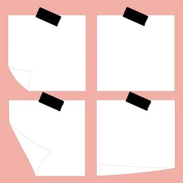 White Blank Paper Memo Notes Set with Black Tape Stock Illustration