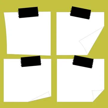 White Blank Paper Memo Notes Set with Black Tape Stock Illustration