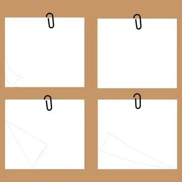 White Blank Paper Memo Notes Set with Black Tape Stock Illustration