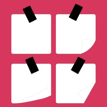 White Blank Paper Memo Notes Set with Black Tape Illustration
